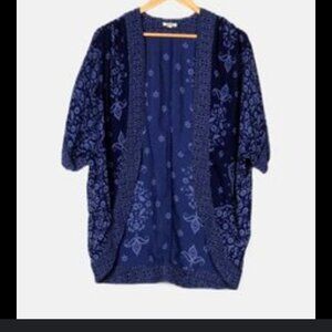 Ecote Blue Bohemian Print Kimono XS polyester Rounded Bottom
